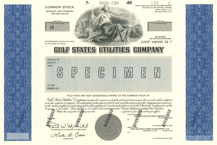 Gulf States Utilities Co. - Stock Certificate