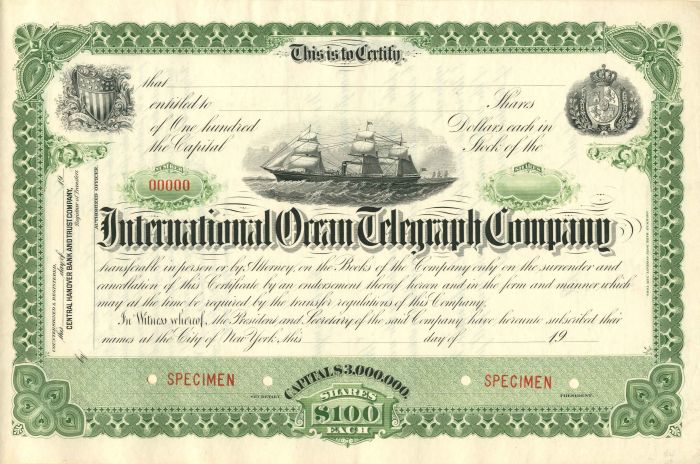 International Ocean Telegraph Co. - Stock Certificate