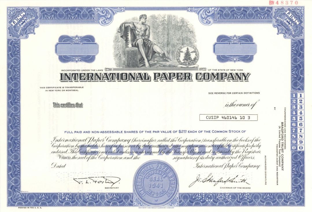 International Paper Co. - 1976 dated Specimen Stock Certificate