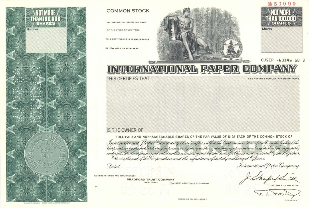 International Paper Co. - 1977 Specimen Stock Certificate