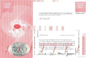 J. Walter Thompson Co. - Specimen Stock Certificate