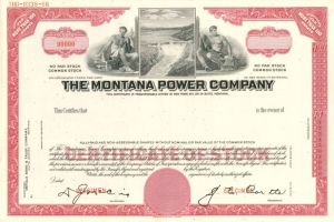 Montana Power Co. - Specimen Stock Certificate