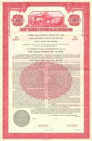 New York Central Railroad - $1,000 Bond