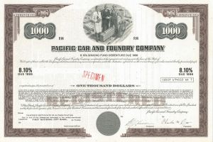 Pacific Car and Foundry Co. - Specimen Bond - Brown Type Available Only