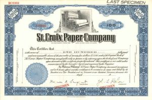 St. Croix Paper Co. - Specimen Stock Certificate