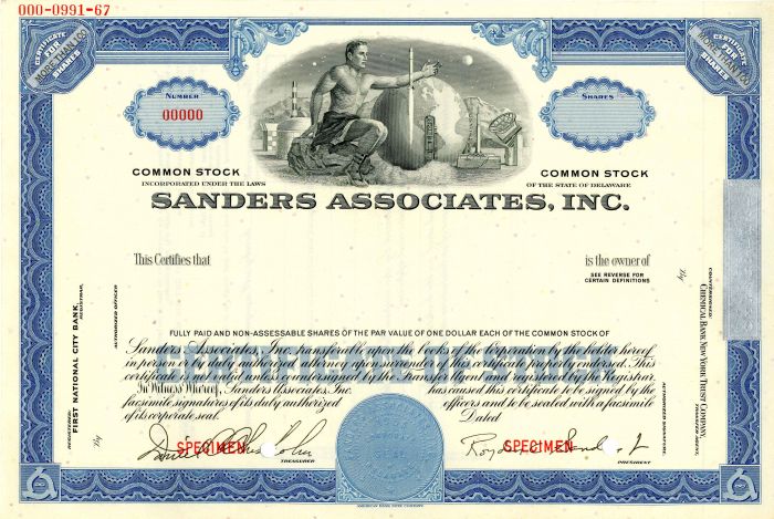 Sanders Associates, Inc. - Stock Certificate