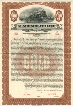 Seaboard Air Line Railway Co. - $500 Railroad Specimen Bond