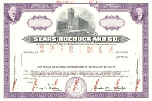 Sears, Roebuck and Co. - Purple Specimen Stock Certificate