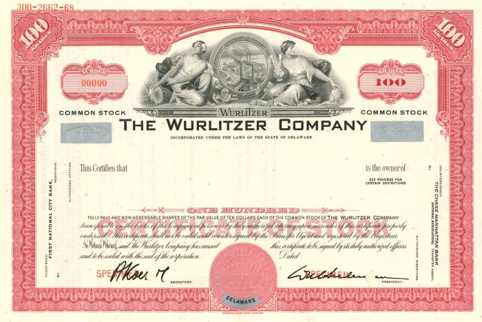 Wurlitzer Co. - Stock Certificate