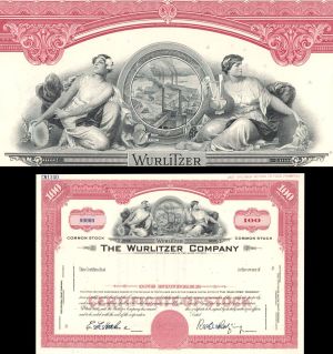 Wurlitzer Co. - Specimen Stock Certificate - Jukebox Manufacturer