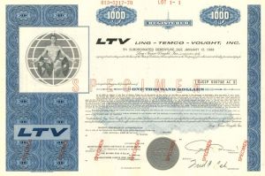 LTV Ling - Temco - Vought, Inc. - $1,000 Specimen Bond