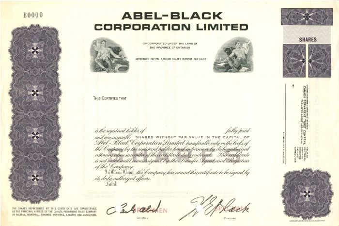 Abel-Black Corporation Limited - Stock Certificate