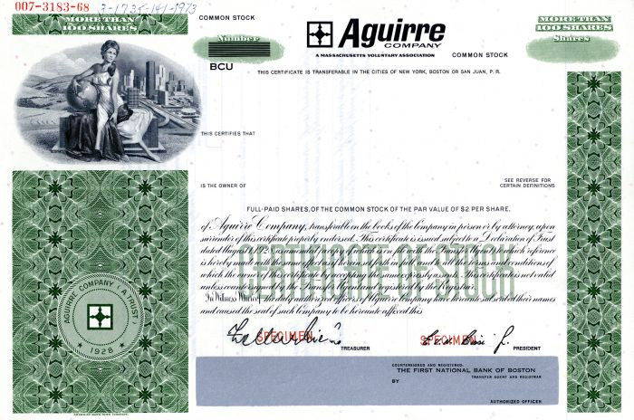 Aguirre Co. - Specimen Stock Certificate