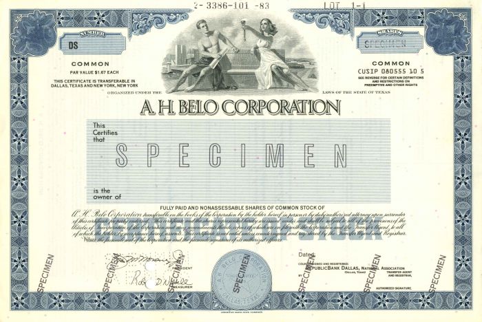 A. H. Belo Corporation - Stock Certificate