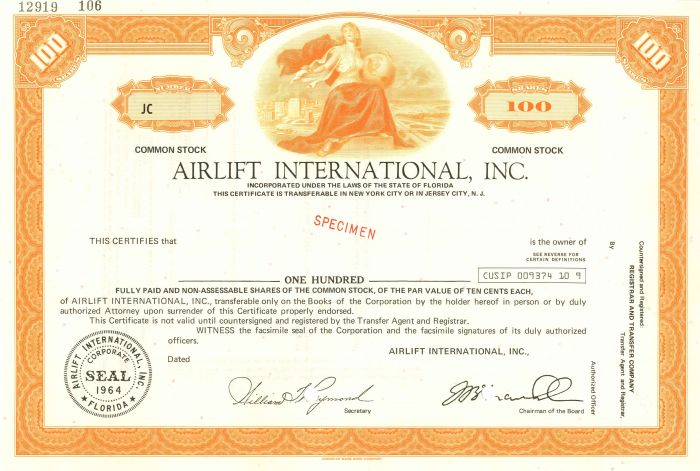 Airlift International, Inc. - Specimen Stock Certificate