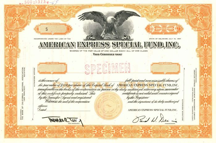 American Express Special Fund, Inc. - Specimen Stock Certificate