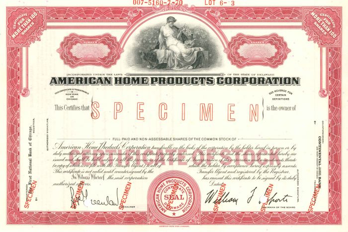 American Home Products Corporation - Stock Certificate