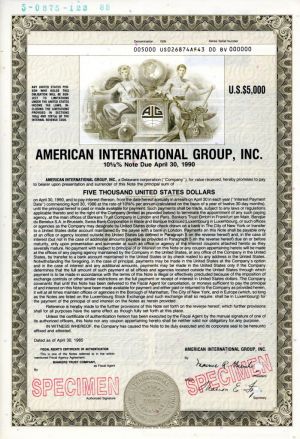 American International Group, Inc. - 1985 dated $5,000 Specimen Bond