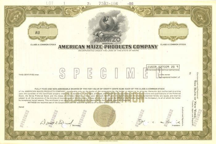 American Maize-Products Co. - Stock Certificate