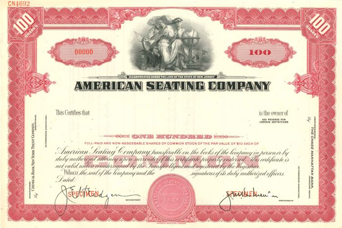 American Seating Co. - Specimen Stock Certificate