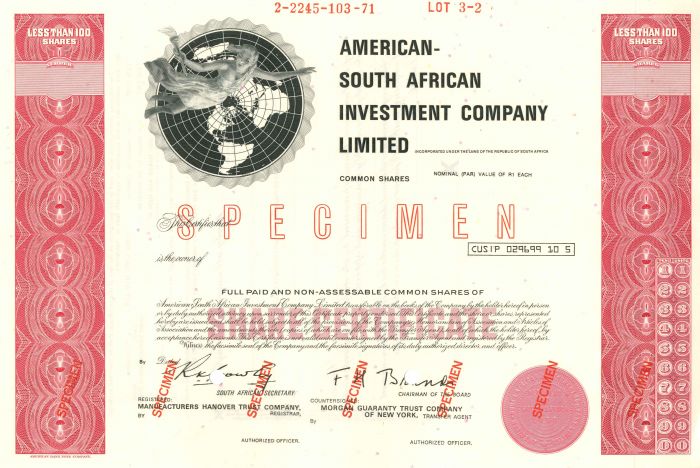 American-South African Investment Company Limited - Stock Certificate