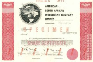 American-South African Investment Co. Limited - Stock Certificate