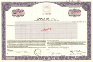 Analytix, Inc. - Stock Certificate