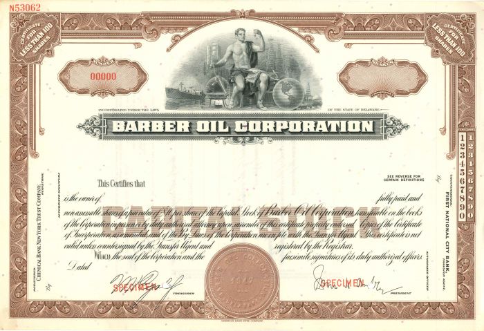 Barber Oil Corporation - Stock Certificate