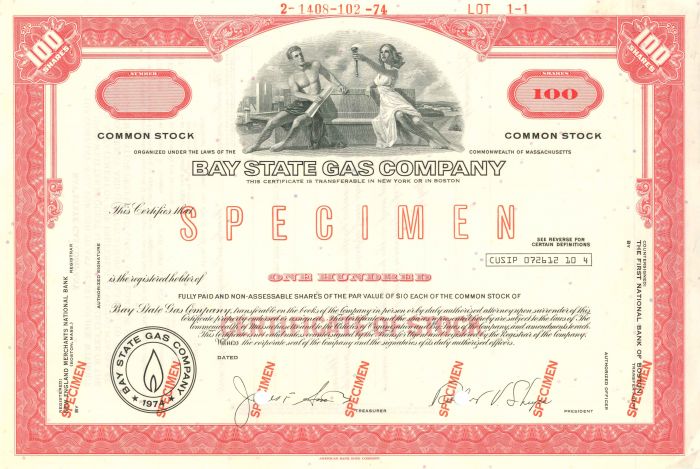 Bay State Gas Co. - Specimen Stock Certificate