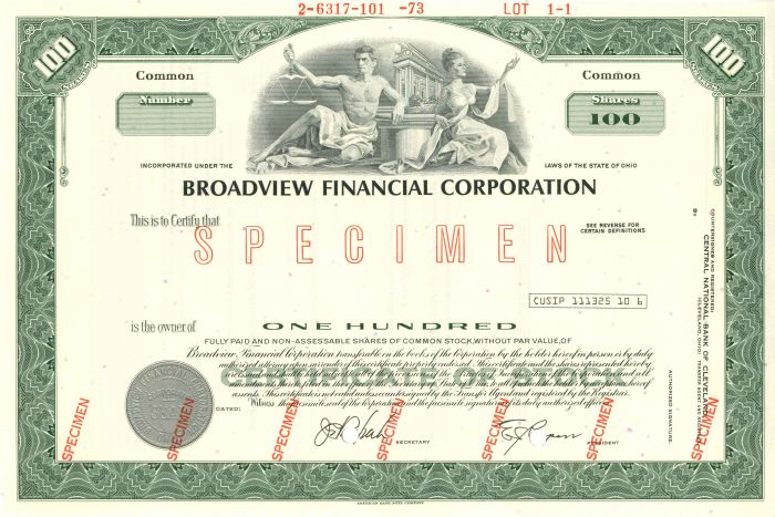 Broadview Financial Corporation - Stock Certificate