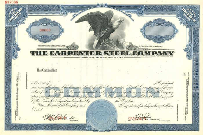 Carpenter Steel Co. - Stock Certificate