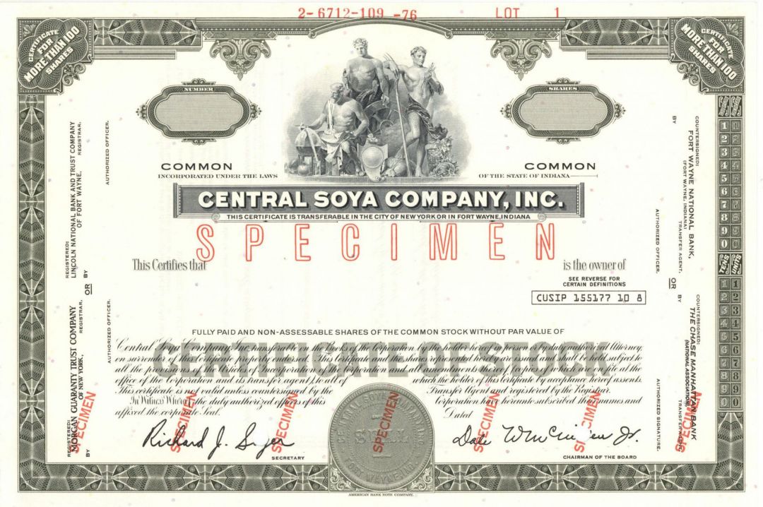 Central Soya Co., Inc. - Stock Certificate