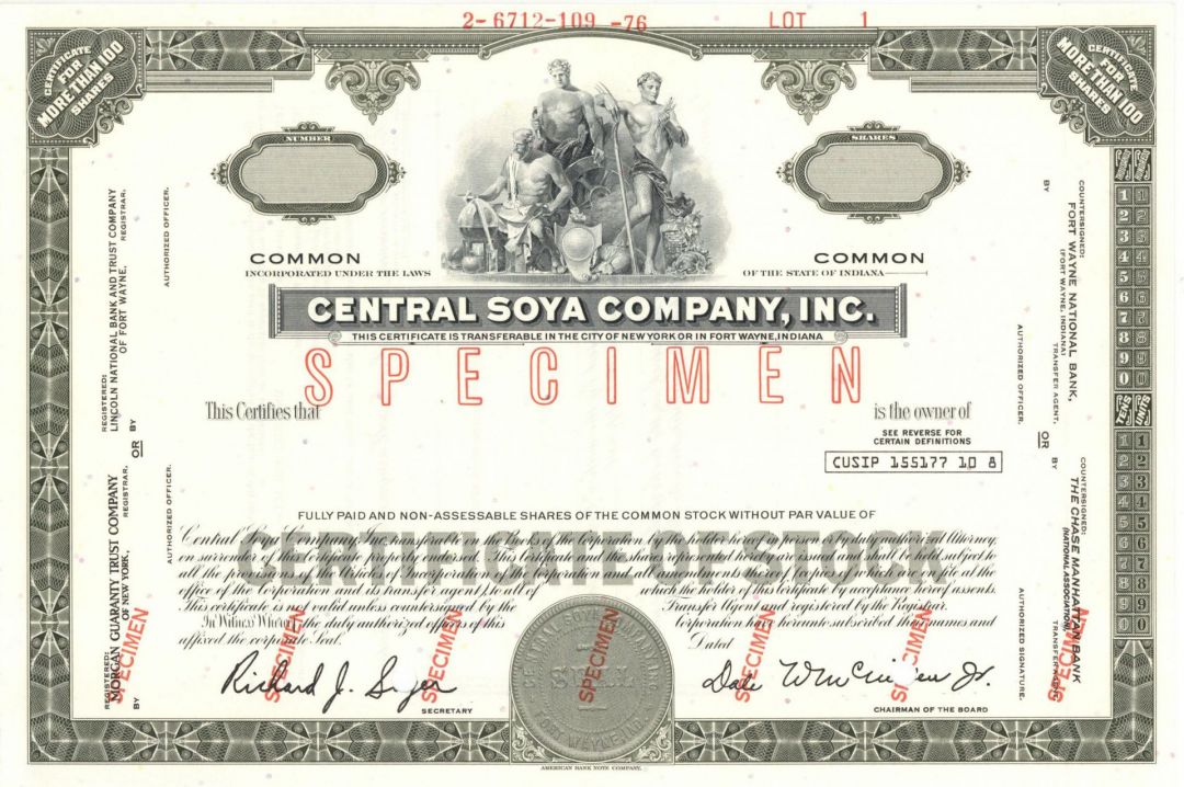 Central Soya Co., Inc. - Specimen Stock Certificate