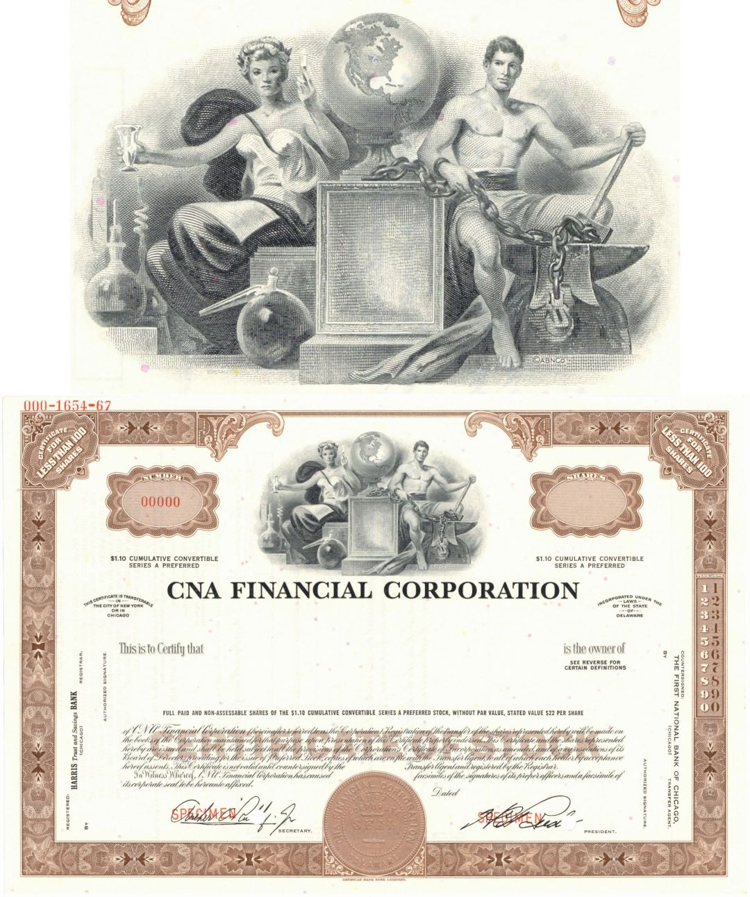 CNA Financial Corporation - Last One - Specimen Stock Certificate - Insurance Company