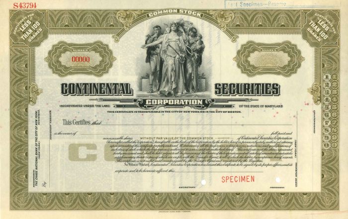 Continental Securities - Stock Certificate