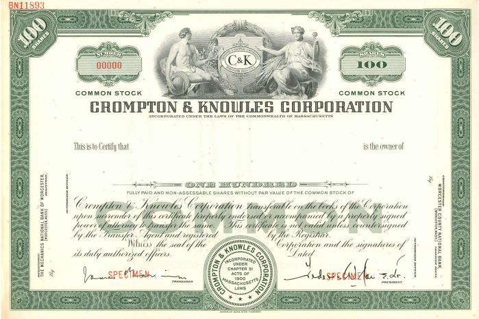 Crompton and Knowles Corporation - Stock Certificate