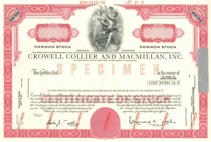 Crowell Collier and Macmillan, Inc. - Stock Certificate