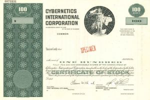 Cybernetics International Corporation - Stock Certificate