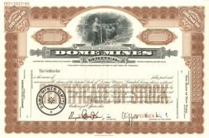 Dome Mines Limited - Specimen Stock Certificate