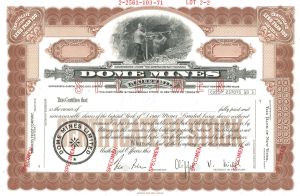 Dome Mines Limited - Specimen Stock Certificate