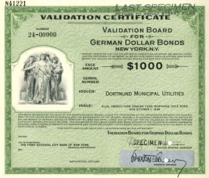 Validation Board for German Dollars - $1,000 - Bond