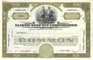 Elastic Stop Nut Corporation of America - Specimen Stock Certificate