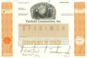 Fairfield Communities, Inc. - Stock Certificate - Timeshare Industry