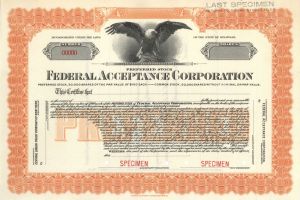 Federal Acceptance Corporation - Specimen Stock Certificate