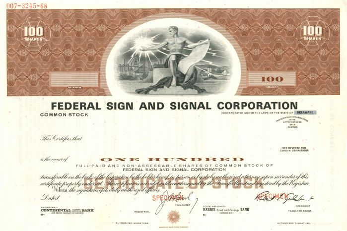 Federal Sign and Signal Corporation - Stock Certificate