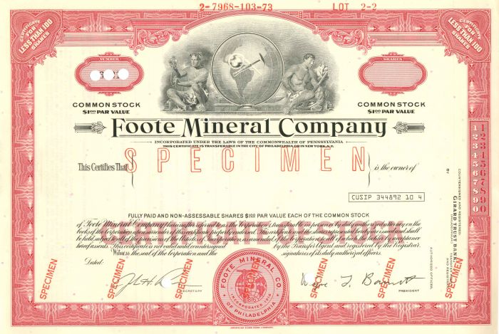 Foote Mineral Co. - Stock Certificate
