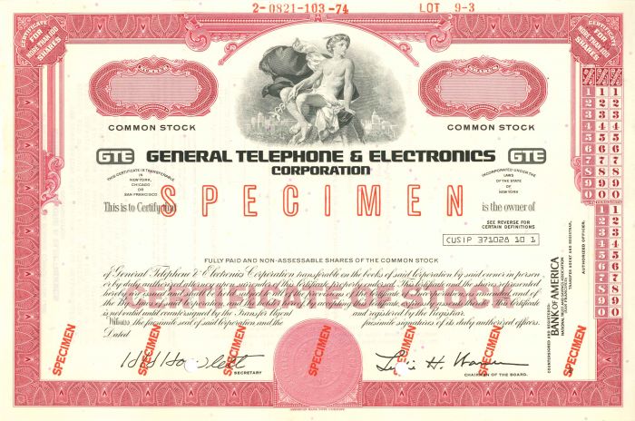 General Telephone and Electronics Corporation - Stock Certificate