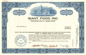 Giant Food Inc. - Specimen Stock Certificate