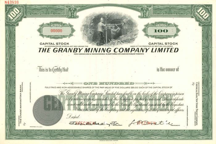 Granby Mining Co. Limited - Stock Certificate