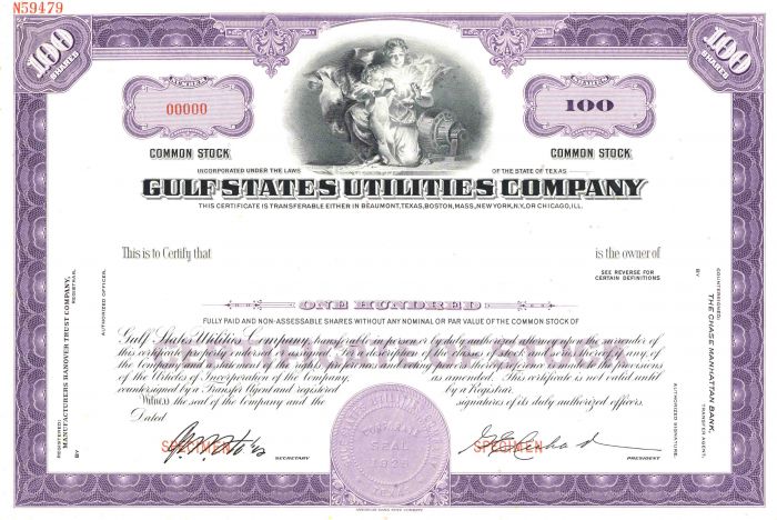Gulf States Utilities Co. - Specimen Stock Certificate
